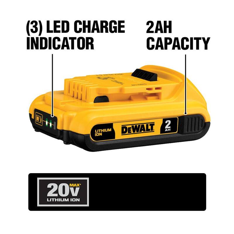 Paquete de baterías compactas DEWALT 20V MAX de iones de litio con capacidad de 2.0Ah (paquete de 3) - DCB203-3