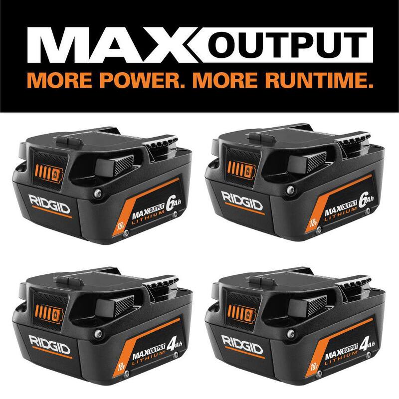 RIDGID 18V 6.0 Ah Salida Máxima de Iones de Litio (Paquete de 2) con 18V 4.0 Ah Salida Máxima de Iones de Litio (Paquete de 2) - AC840060PN-AC840040P