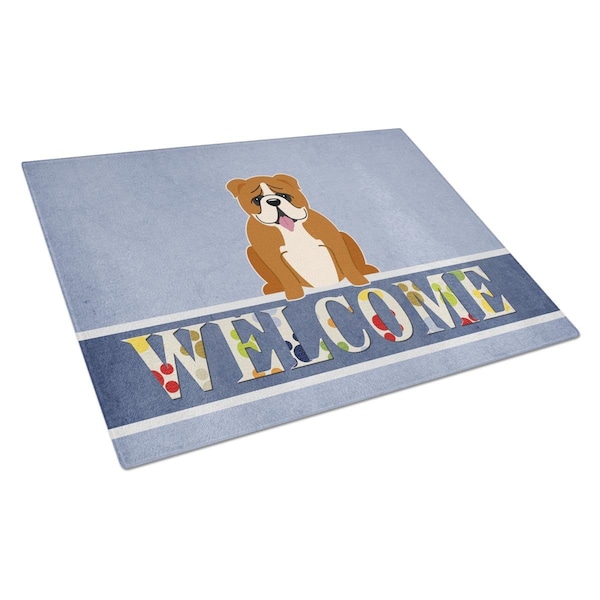 Carolines Treasures English Bulldog Red White Welcome Glass Cutting Board Large - BB5701LCB