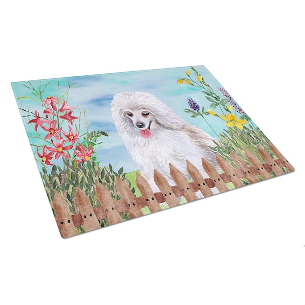 Carolines Treasures Medium White Poodle Spring Glass Cutting Board, Large - CK1245LCB