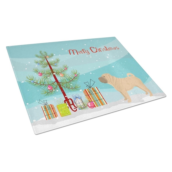 Carolines Treasures Shar Pei Christmas Tree Glass Cutting Board Large - CK3562LCB