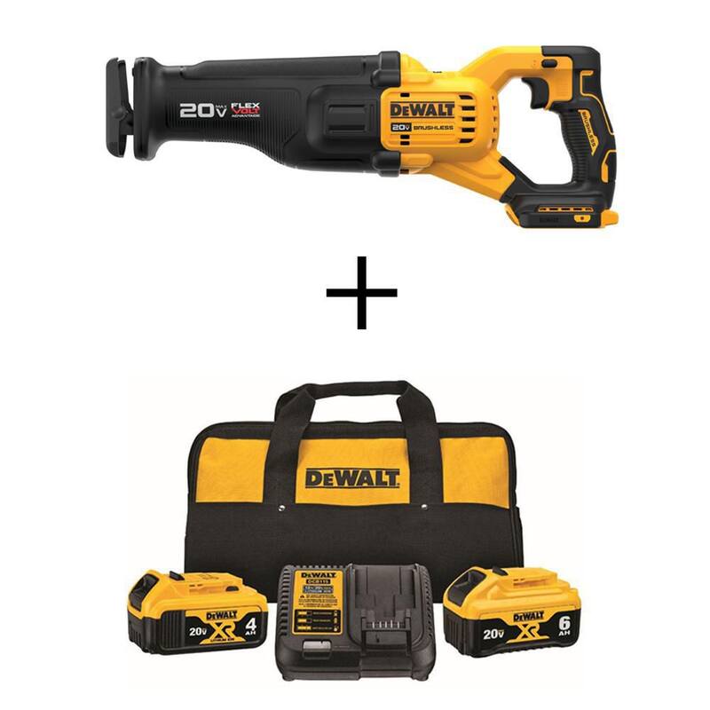 Sierra recíproca inalámbrica sin escobillas DEWALT 20V MAX, (1) batería de 20V 6.0Ah y (1) de 20V 4.0Ah, y cargador - DCS386BWCB2460C.