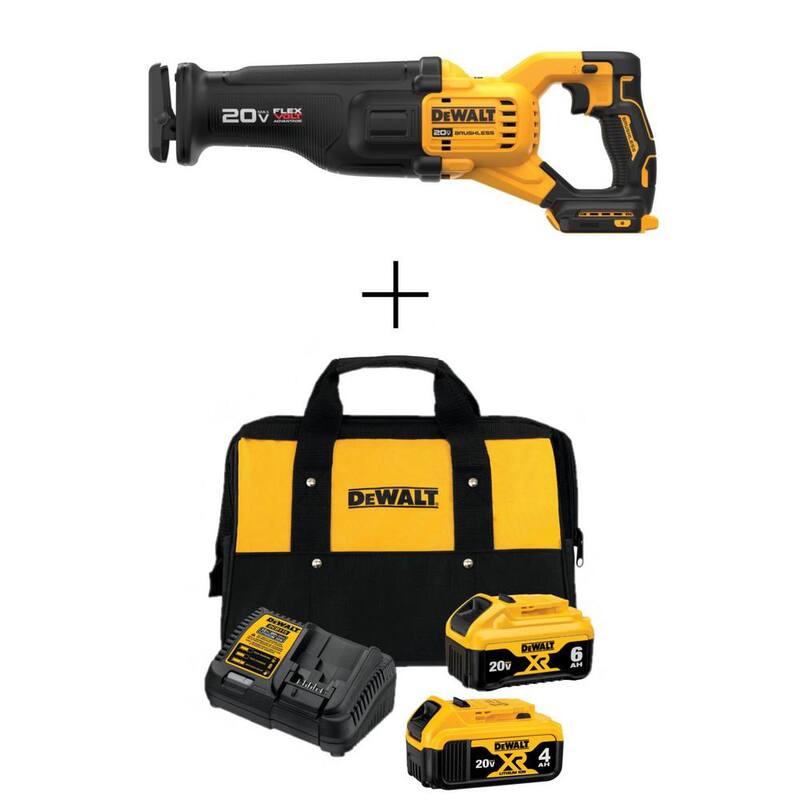 Sierra recíproca inalámbrica sin escobillas DEWALT 20V MAX, (1) batería de 20V 6.0Ah y (1) de 20V 4.0Ah, y cargador - DCS386BWCB2460C.