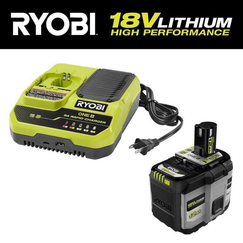 Cargador rápido RYOBI ONE+ 18V 8A con batería de alto rendimiento de litio-ion ONE+ 18V 12.0 Ah - PCG008-PBP1012.