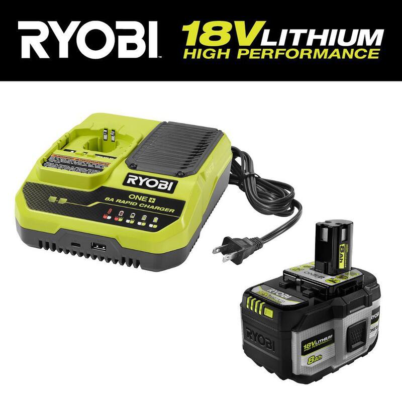 Cargador rápido RYOBI ONE+ 18V 8A con Batería de alto rendimiento de iones de litio ONE+ 18V 8.0 Ah - PCG008-PBP1008