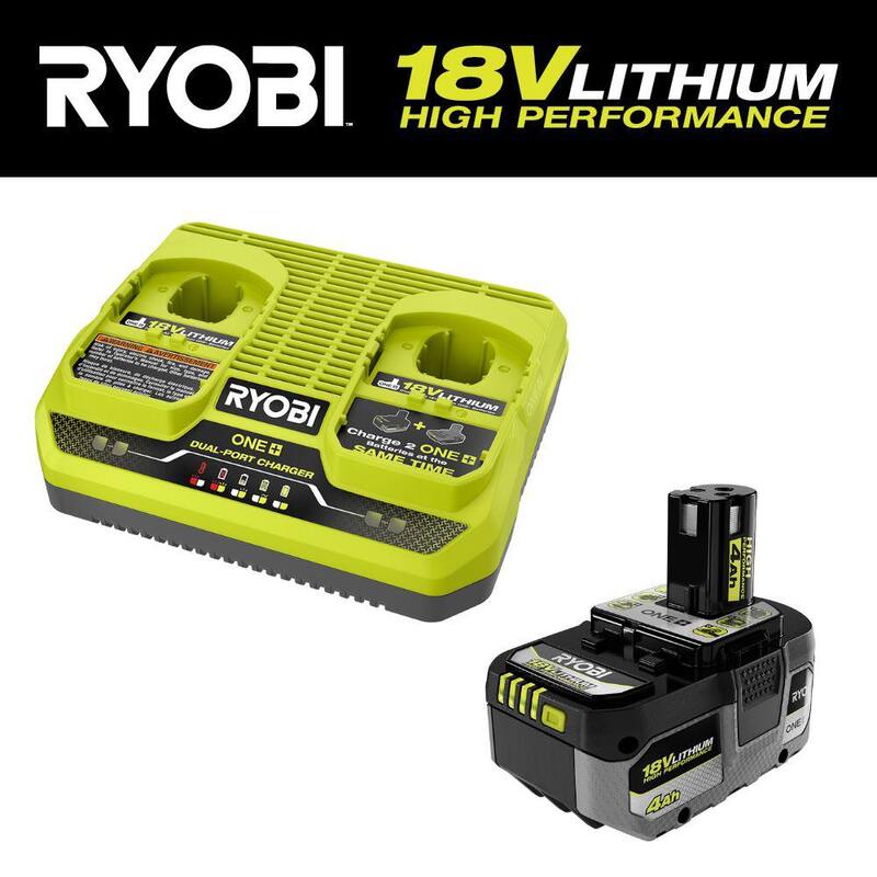 Cargador Dual-Port Simultáneo de 18V ONE+ de RYOBI con Batería de Alto Rendimiento de Iones de Litio de 18V 4.0 Ah ONE+ - PCG005-PBP004