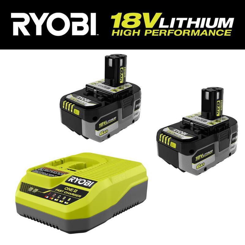 Cargador rápido RYOBI ONE+ 18V con batería de alto rendimiento de 6.0 Ah (2 paquetes) - PCG004-PBP2007