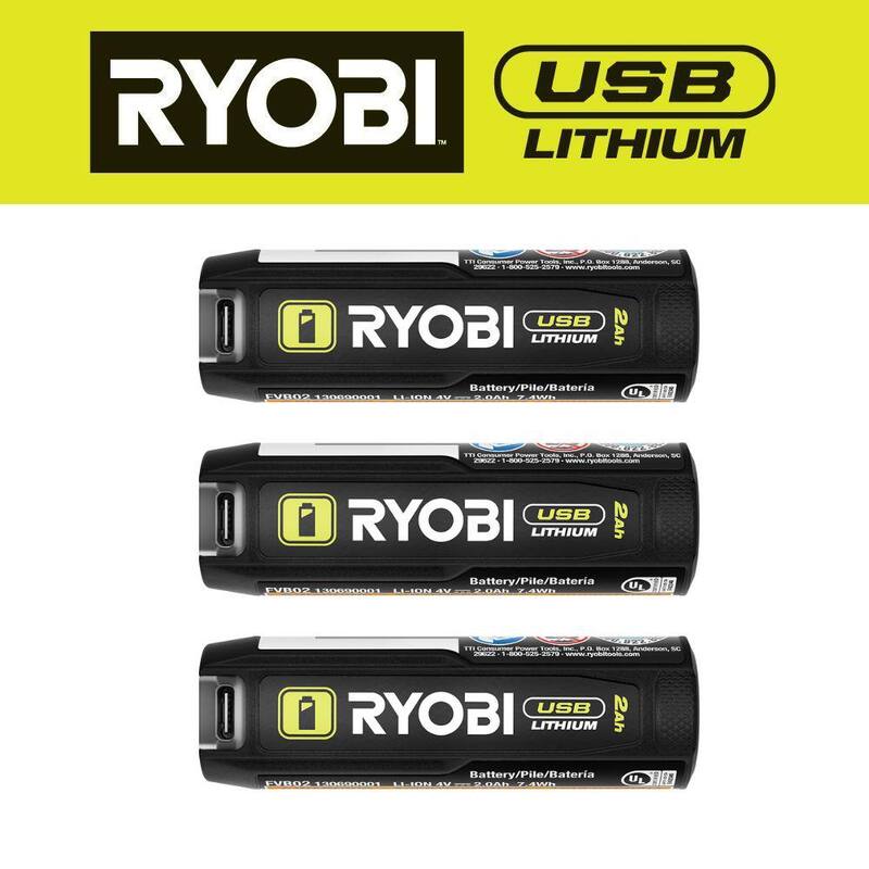 Baterías recargables de litio RYOBI USB de 2.0 Ah (paquete de 3) - FVB202-FVB02