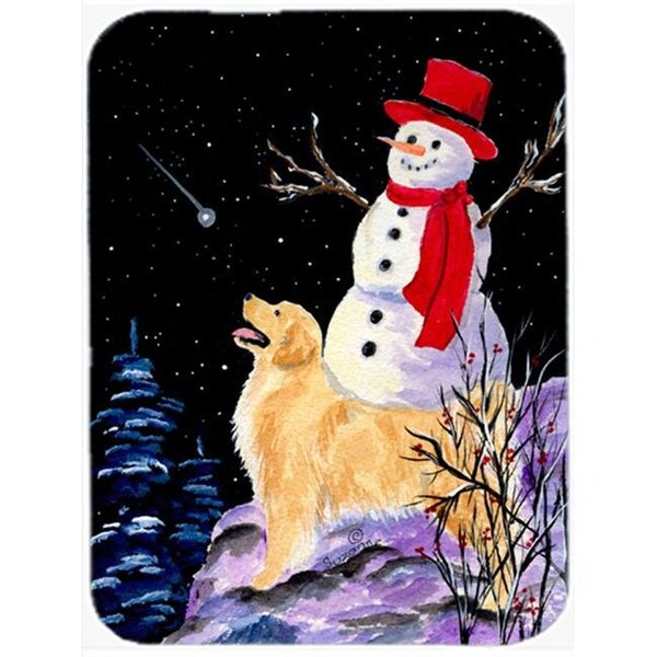 Carolines Treasures Carolines Treasures SS8579LCB 12 x 15 in. Golden Retriever with Snowman in red Hat Glass Cutting Board; Large - SS8579LCB