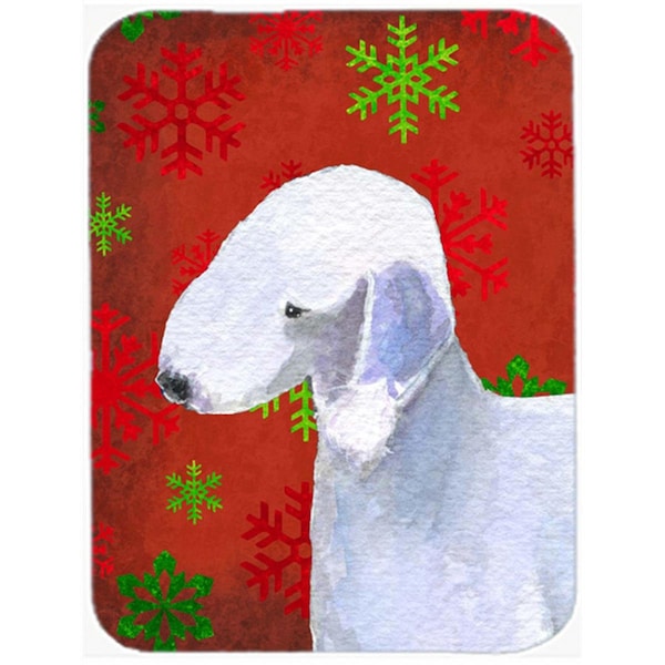Carolines Treasures Bedlington Terrier Red and Green Snowflakes Christmas- Glass Cutting Board - Large - SS4690LCB