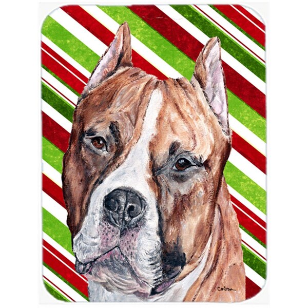 Carolines Treasures Staffordshire Bull Terrier Staffie Large Size Candy Cane Christmas Glass Cutting Board - SC9800LCB