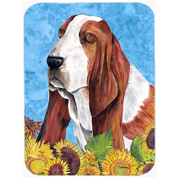 Carolines Treasures SC9066LCB 15 x 12 in. Basset Hound Glass Cutting Board - Large - SC9066LCB