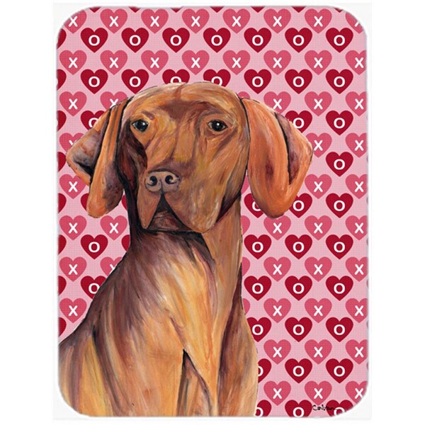 Carolines Treasures 12 x 15 in. Vizsla Hearts Love and Valentines Day Portrait Glass Cutting Board- Large - SC9261LCB