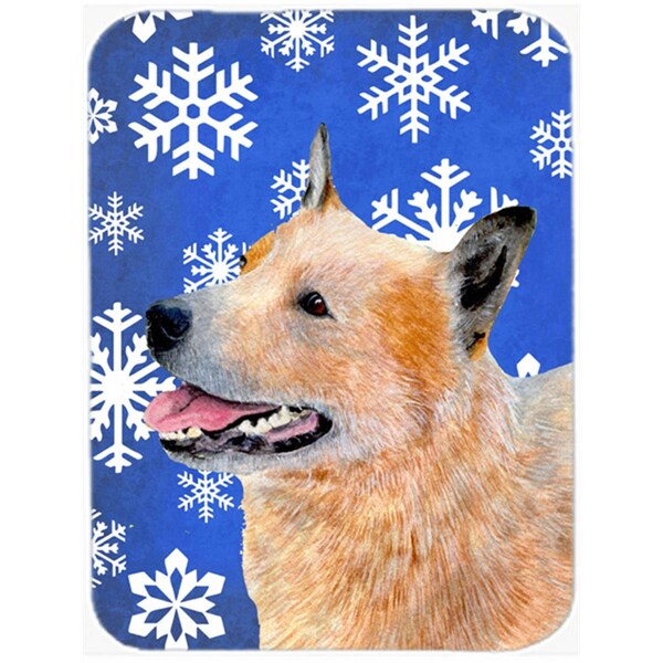 Carolines Treasures 15 x 12 in. Australian Cattle Dog Winter Snowflakes Holiday Glass Cutting Board - Large - LH9272LCB
