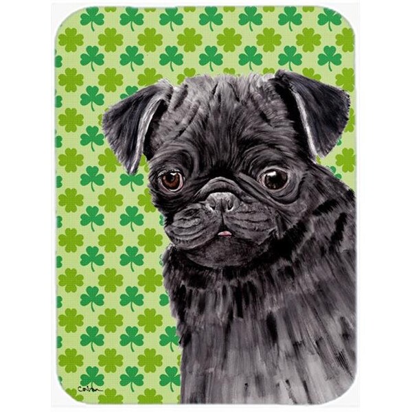 Carolines Treasures Carolines Treasures SC9286LCB Pug Black St. Patricks Day Shamrock Portrait Glass Cutting Board - Large - SC9286LCB