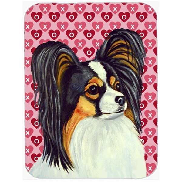 Carolines Treasures 15 x 12 in. Papillon Hearts Love and Valentines Day Portrait Glass Cutting Board - Large - LH9165LCB