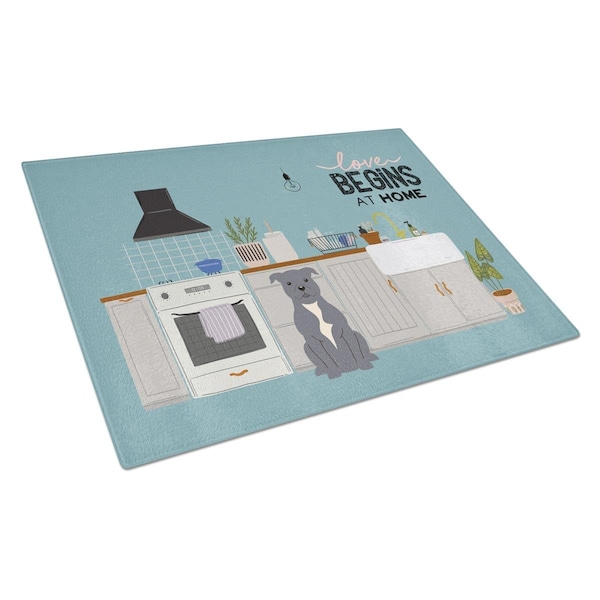 Carolines Treasures Blue Staffordshire Bull Terrier Kitchen Scene Glass Cutting Board - Large - CK7750LCB