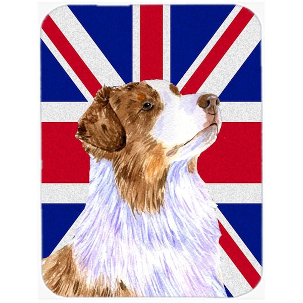 Carolines Treasures Australian Shepherd With English Union Jack British Flag Glass Cutting Board - Large - LH9470LCB