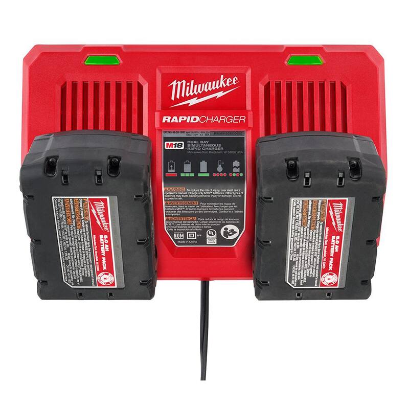 Cargador rápido de batería doble Milwaukee M18 de 18 voltios con 1 batería compacta de 2.0 Ah - 48-59-1802-48-11-1820
