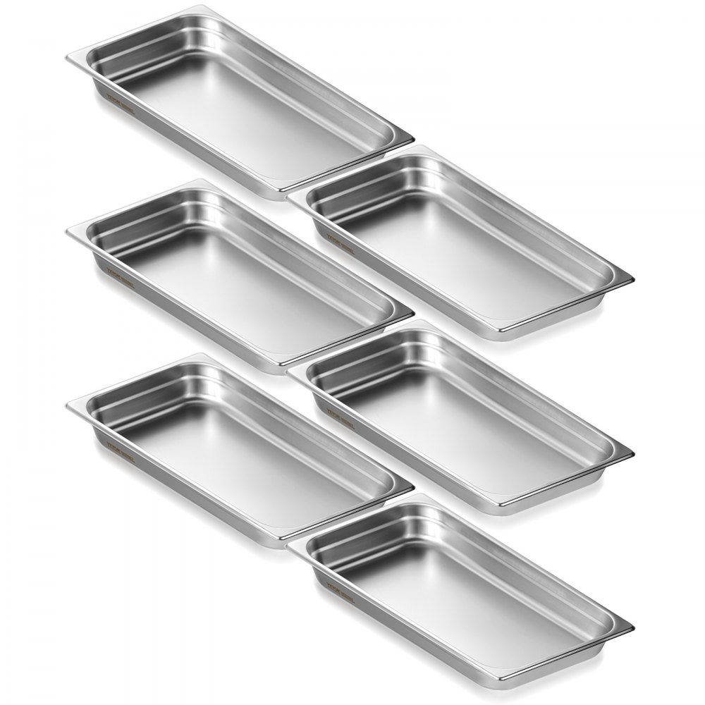 VEVOR 6 Pack Hotel Pans, Full Size Anti-Jam Steam Pan, 0.8mm Thick Stainless Steel Restaurant Steam Table Pan, 2.5-Inch Deep Commercial Table Pan, Catering Storage Food Pan, for Industrial & Scientifi - 11QCCPWG25YCP9ZNIV0