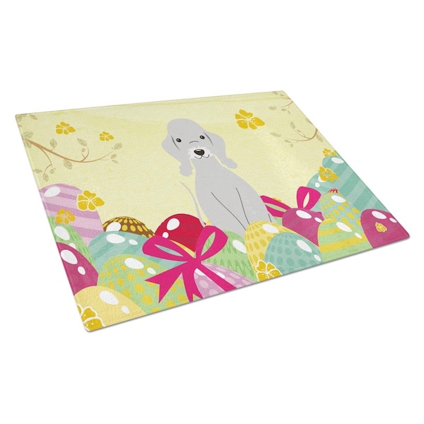 Carolines Treasures Easter Eggs Bedlington Terrier Blue Glass Cutting Board Large - BB6090LCB