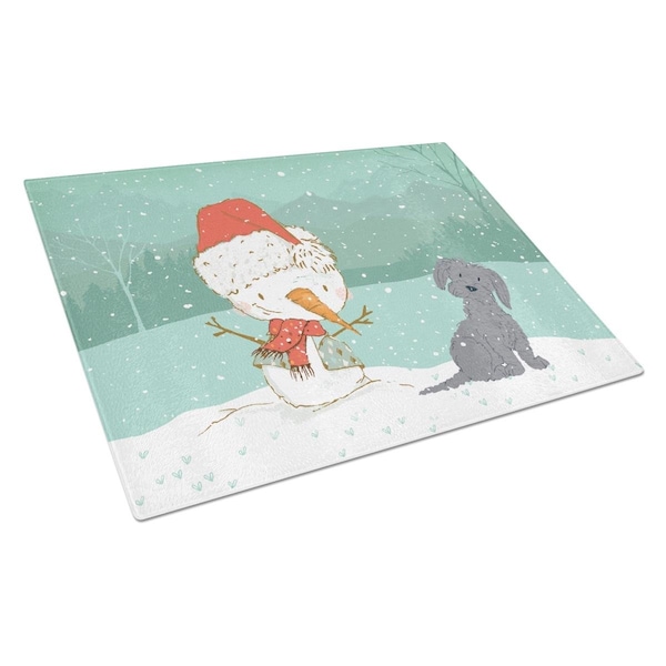 Carolines Treasures Black Maltese Snowman Christmas Glass Cutting Board Large - CK2092LCB