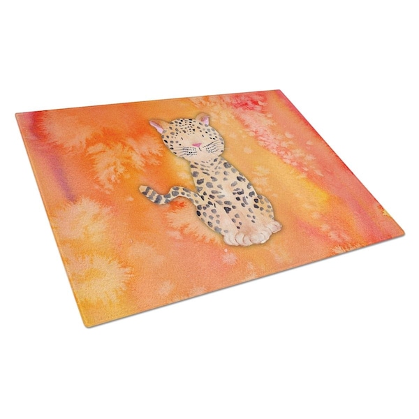 Carolines Treasures Leopard Watercolor Glass Cutting Board Large - BB7396LCB