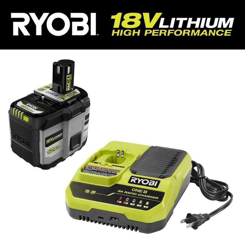 Batería de alto rendimiento de iones de litio de 12.0 Ah de RYOBI ONE+ 18V con cargador rápido de 18V 8A ONE+ - PBP1012-PCG008