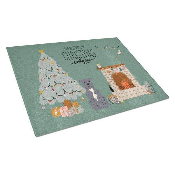 Carolines Treasures Blue Staffordshire Bull Terrier Christmas Everyone Glass Cutting Board - Large - CK7609LCB