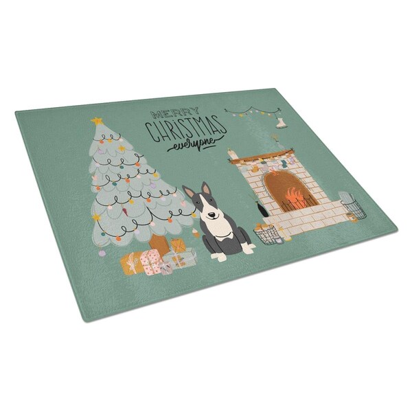 Carolines Treasures Black White Bull Terrier Christmas Everyone Glass Cutting Board - Large - CK7696LCB