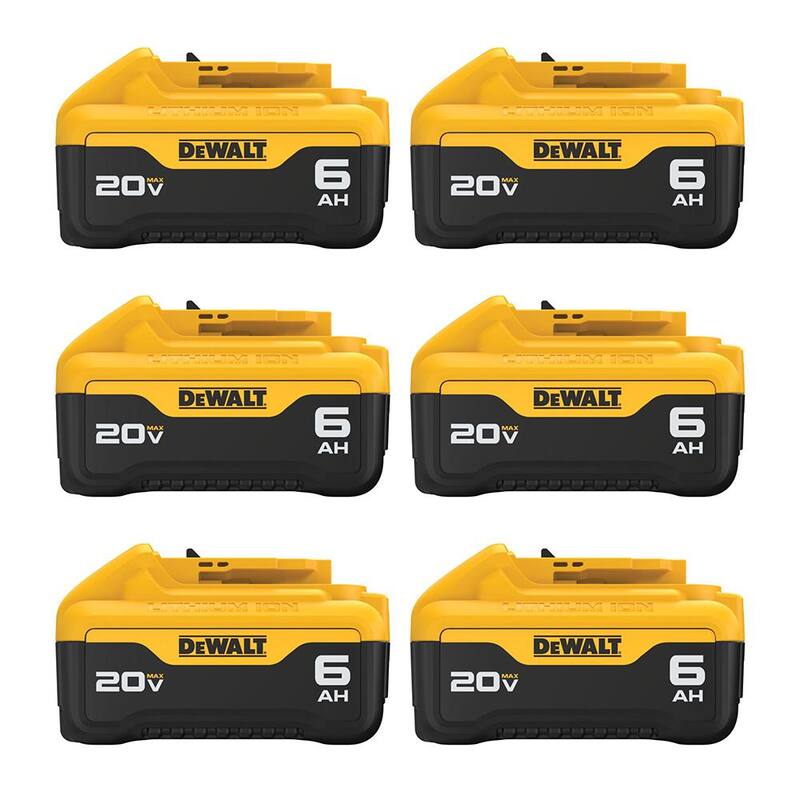 Paquete de baterías DEWALT 20V MAX Premium de iones de litio de 6.0Ah (paquete de 6) - DCB206-6