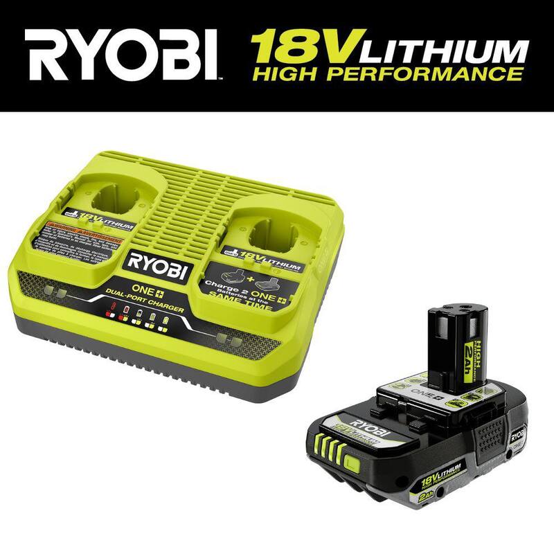 Cargador dual de puerto simultáneo RYOBI ONE+ 18V con batería de alto rendimiento de iones de litio de 18V 2.0 Ah ONE+ - PCG005-PBP003