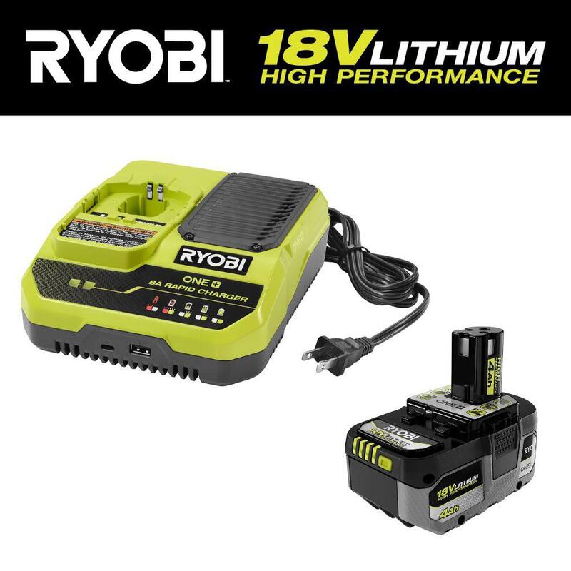 Cargador rápido RYOBI ONE+ 18V 8A con batería de alto rendimiento de iones de litio ONE+ 18V 4.0 Ah - PCG008-PBP004