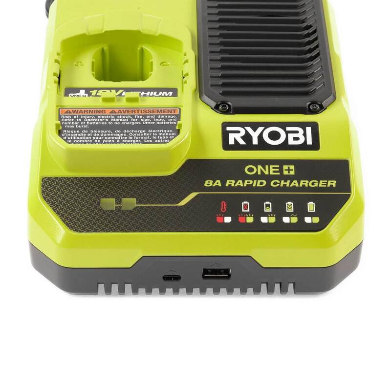 Cargador rápido RYOBI ONE+ 18V 8A con batería de alto rendimiento de iones de litio ONE+ 18V 4.0 Ah - PCG008-PBP004