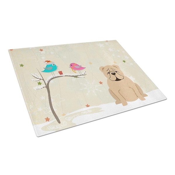 Carolines Treasures Christmas Presents Between Friends English Bulldog Fawn Glass Cutting Board, Large - BB2596LCB