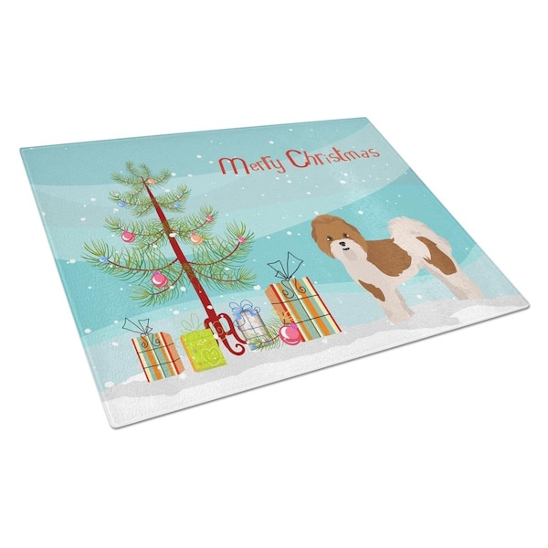 Carolines Treasures Mal-Shi Christmas Tree Glass Cutting Board Large - CK3853LCB