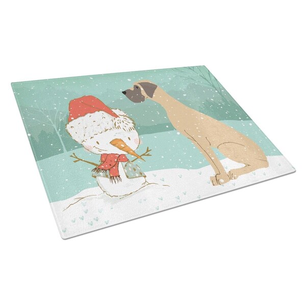 Carolines Treasures Fawn Natural Great Dane Snowman Christmas Glass Cutting Board Large - CK2040LCB