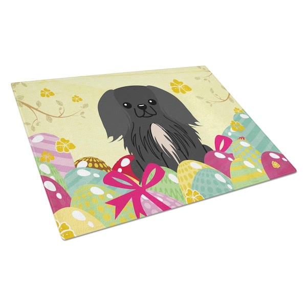 Carolines Treasures Easter Eggs Pekingnese Black Glass Cutting Board Large - BB6107LCB