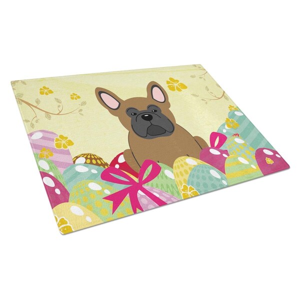 Carolines Treasures Easter Eggs French Bulldog Brown Glass Cutting Board Large - BB6013LCB