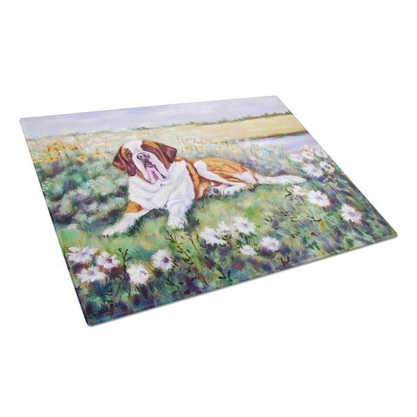 Carolines Treasures Saint Bernard in Flowers Glass Cutting Board Large - 7446LCB