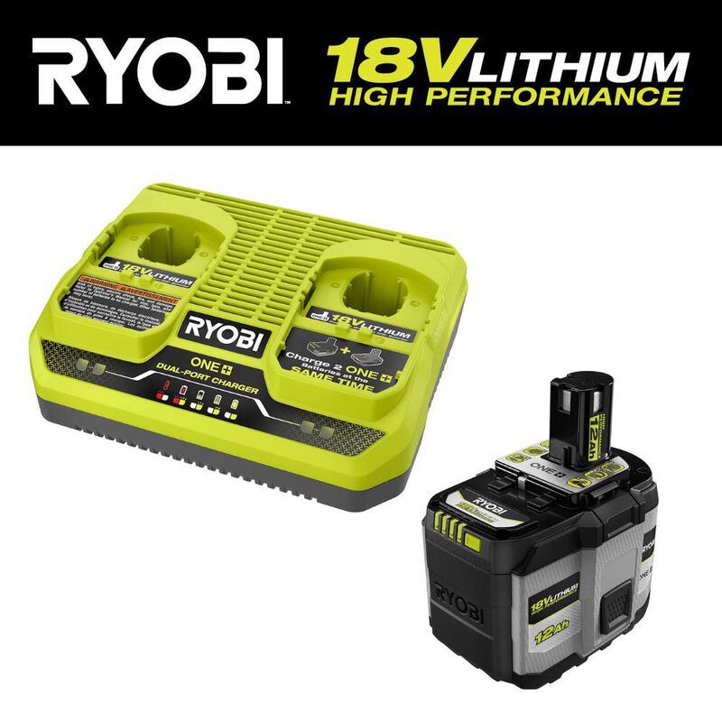 Cargador simultáneo de puerto dual RYOBI ONE+ 18V con batería de alto rendimiento de iones de litio de 12.0 Ah ONE+ 18V - PCG005-PBP1012