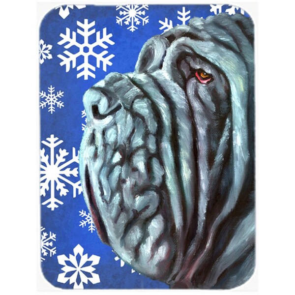 Carolines Treasures Neapolitan Mastiff Winter Snowflakes Holiday Glass Cutting Board- Large - LH9582LCB