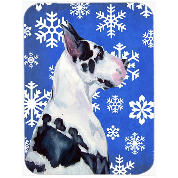 Carolines Treasures 15 x 12 in. Great Dane Winter Snowflakes Holiday Glass Cutting Board - Large - LH9281LCB