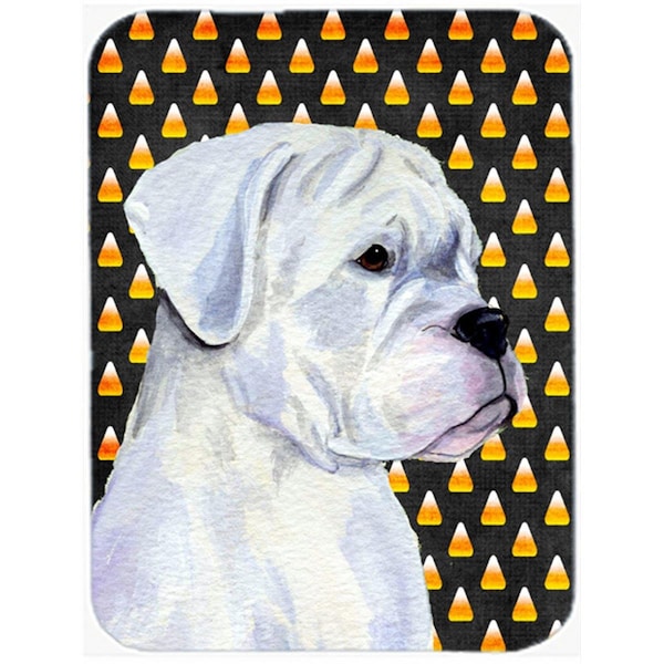 Carolines Treasures 15 x 12 in. Boxer White Candy Corn Halloween Portrait Glass Cutting Board - Large - SS4302LCB