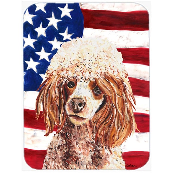 Carolines Treasures Red Miniature Poodle With American Flag USA Glass Cutting Board - Large - SC9627LCB