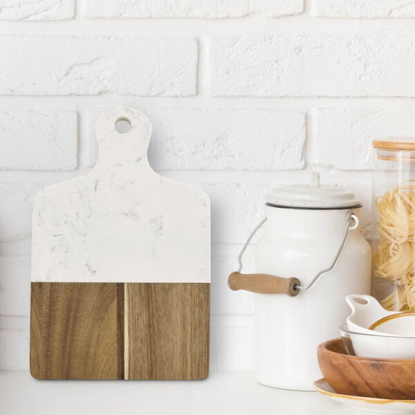 Hic Kitchen Maison du Fromage Rectangular Cultured Marble & Acacia Wood Cheese Board - 22187