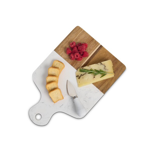 Hic Kitchen Maison du Fromage Rectangular Cultured Marble & Acacia Wood Cheese Board - 22187