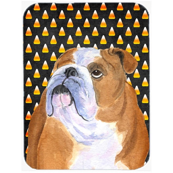 Carolines Treasures 15 x 12 in. Bulldog English Candy Corn Halloween Portrait Glass Cutting Board - Large - SS4285LCB