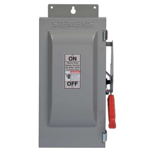 Interruptor de seguridad Siemens con fusible, servicio pesado, 240V CA, 2PST, 30 A, NEMA 1 - HF221N