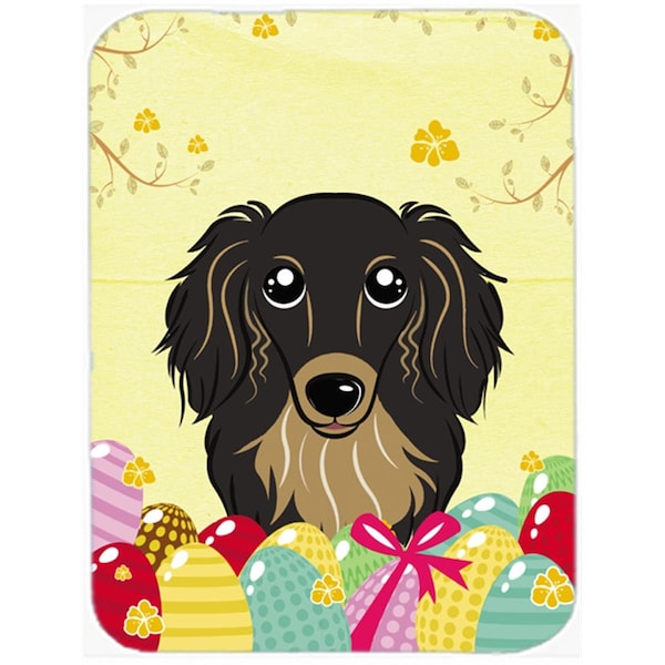 Carolines Treasures Longhair Black and Tan Dachshund Easter Egg Hunt Glass Cutting Board- Large - BB1895LCB